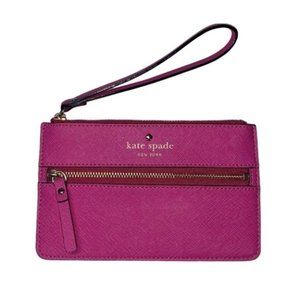 Kate Spade Wristlet Leather Wallet Hot‎ Pink Gold Zipper "Mikas Pond Bee"